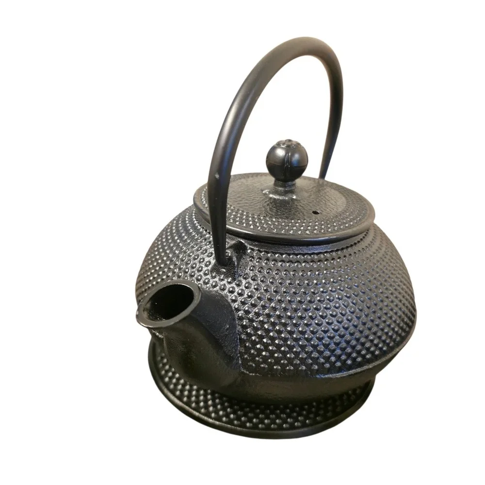 Kitchtic‎ Cast Iron Japanese Tea Set Black Hobnail Teapot 4 Cups Trivet Infuser